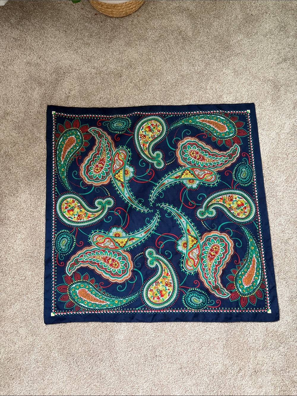 Paisley Print Decorative Bandana Scarf - Navy, Green & Red